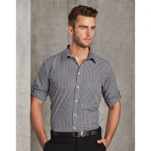 Men’s Gingham Check Long Sleeve Shirt with Roll-up Tab Sleeve